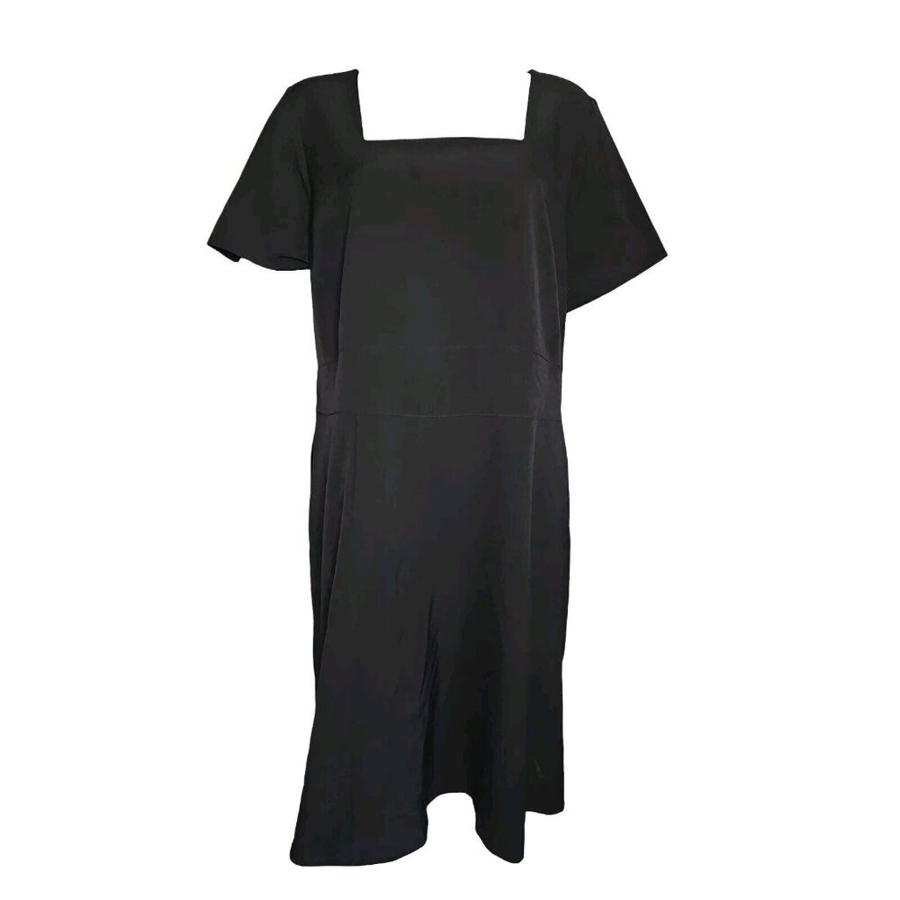 LANE BRYANT Solid All Black Short Sleeve Zip Back Dress Womens Plus Size 20